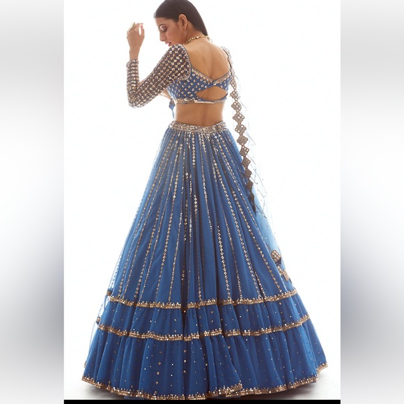 Navy and White Embellished Lehenga - Picture 5 of 5